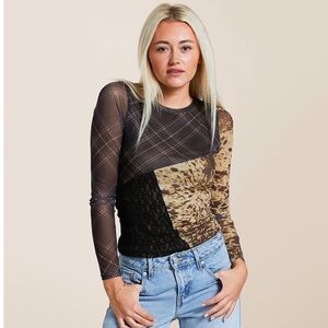 NWOT Gilded Intent patchwork mesh top